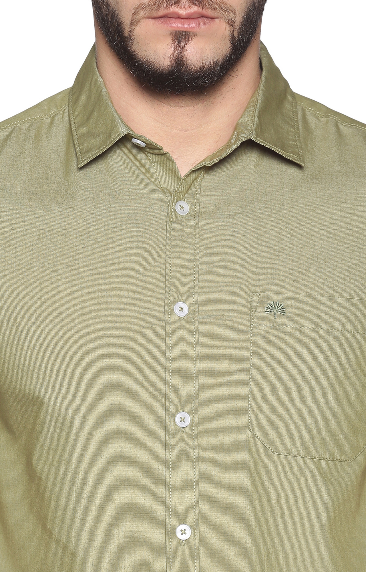 Chennis | Olive Green Solid Casual Shirts 4