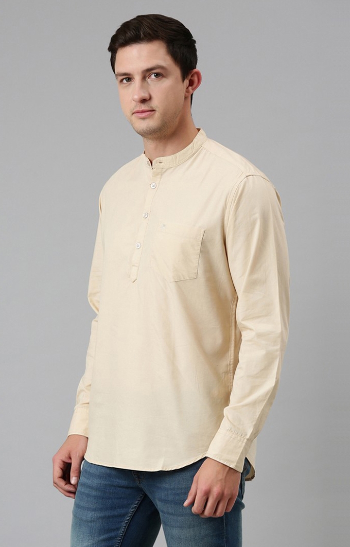 Chennis | Men's Beige Cotton Solid Casual Shirt 2