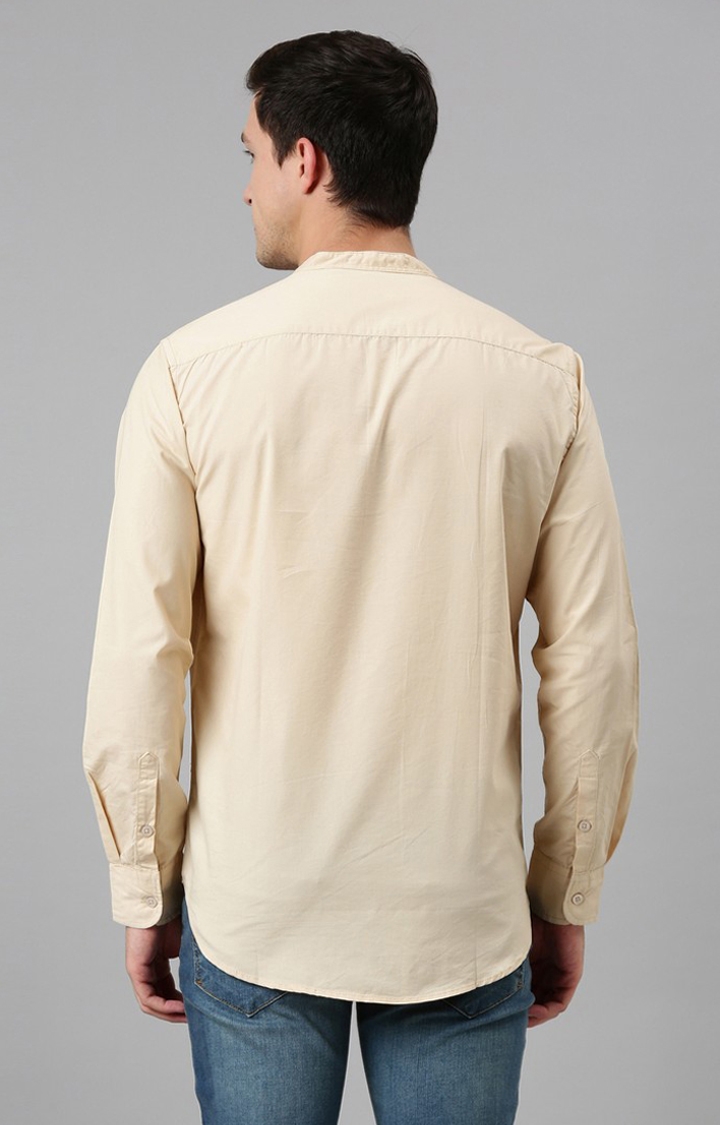 Chennis | Men's Beige Cotton Solid Casual Shirt 3