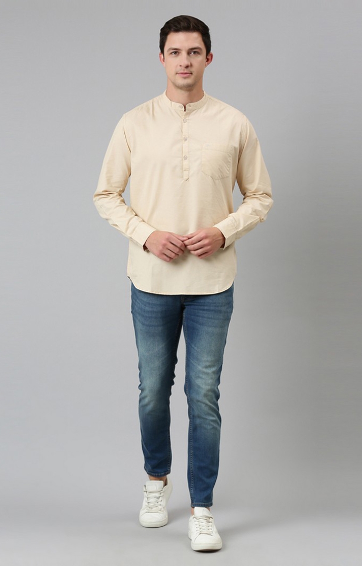 Chennis | Men's Beige Cotton Solid Casual Shirt 1