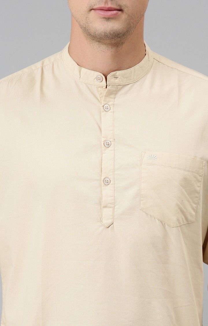 Chennis | Men's Beige Cotton Solid Casual Shirt 4