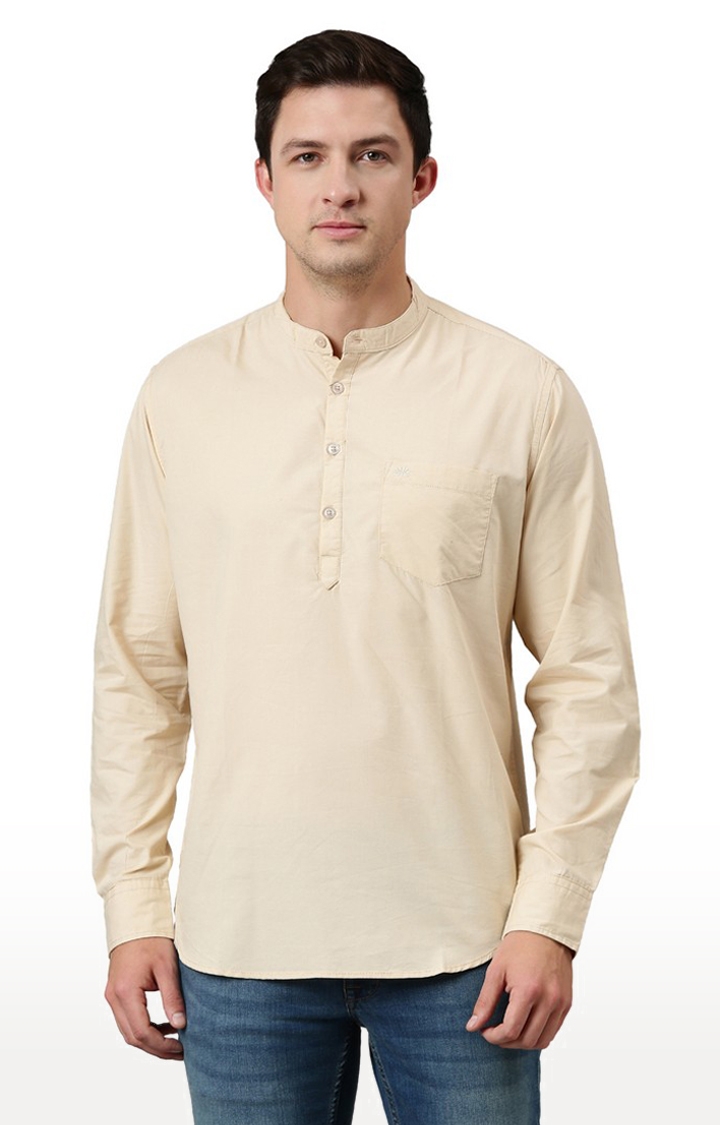 Chennis | Men's Beige Cotton Solid Casual Shirt 0