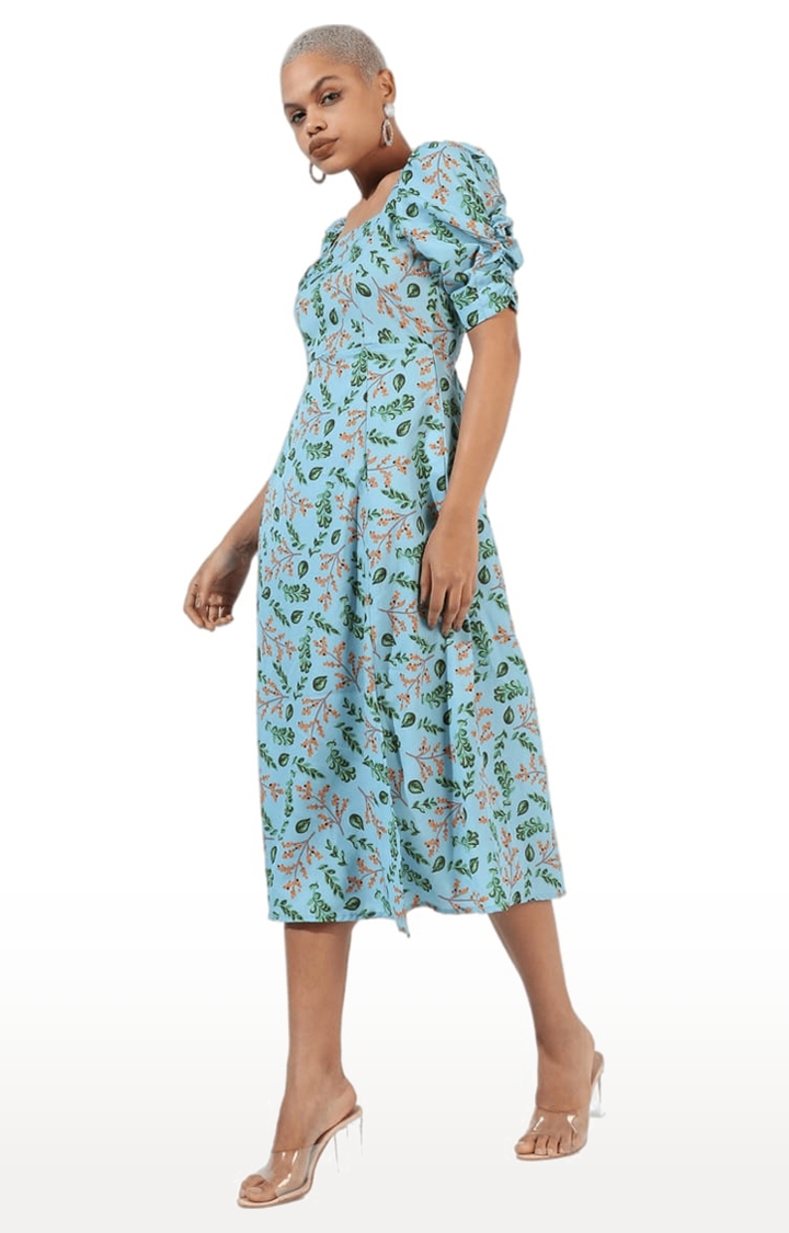 Women's Blue Polyester Floral Print Shift Dress