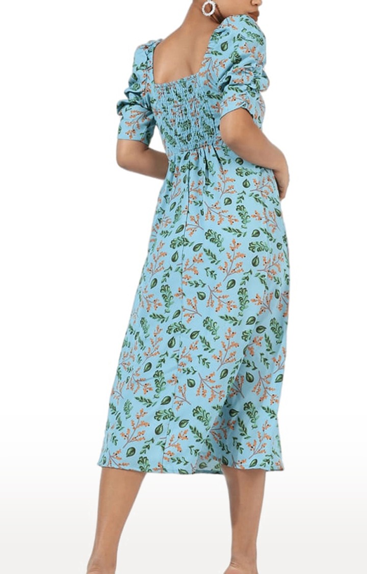 Women's Blue Polyester Floral Print Shift Dress