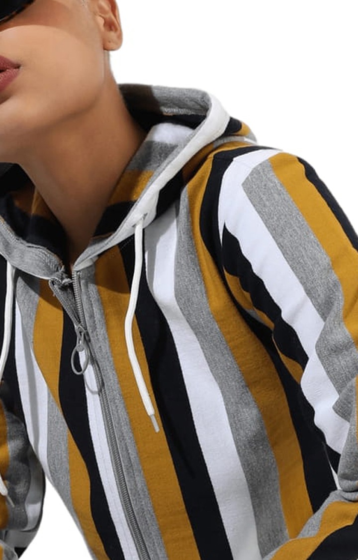 Women's Multicolour Cotton Striped Hoodies