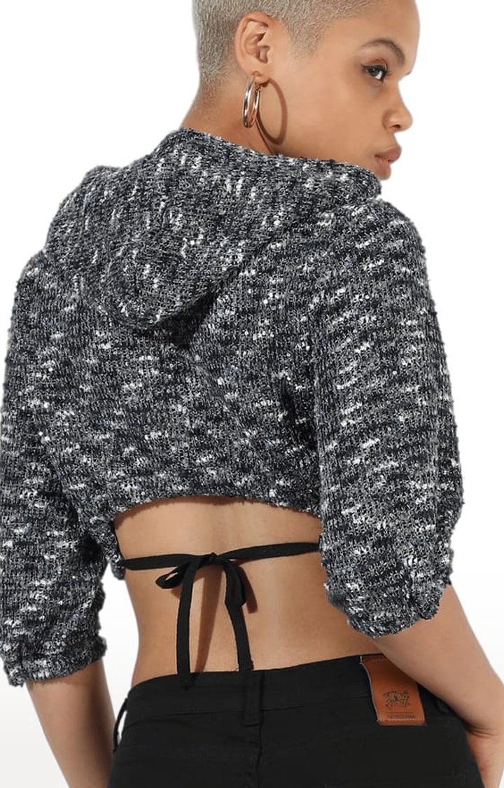 CAMPUS SUTRA | Women's Charcoal Grey Polyester Textured Crop Top 4