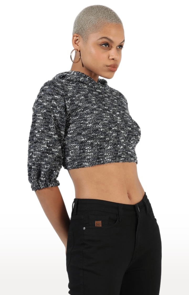 CAMPUS SUTRA | Women's Charcoal Grey Polyester Textured Crop Top 2