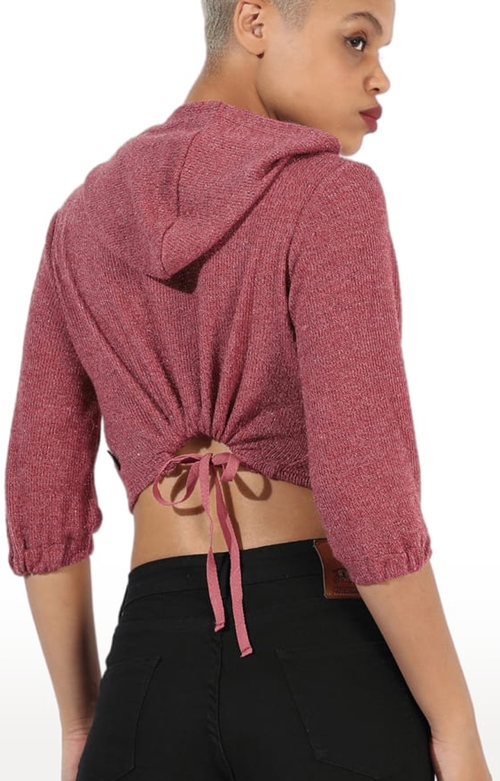 CAMPUS SUTRA | Women's Pink Polyester Textured Crop Top 4