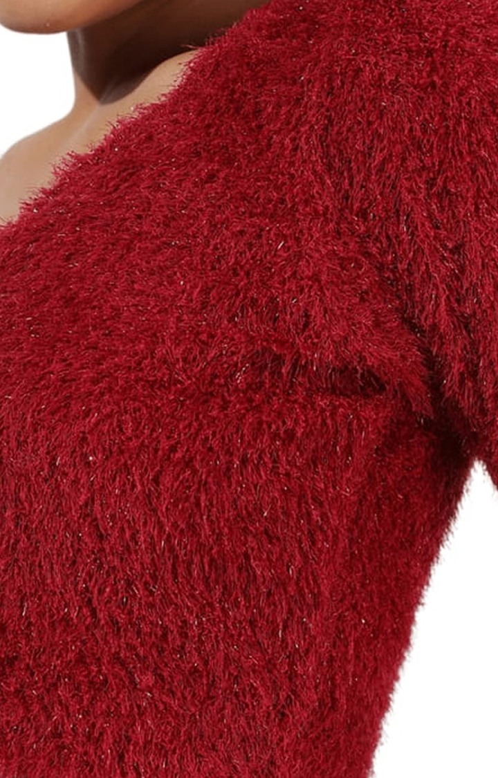 Women's Red Fur Textured Crop Top