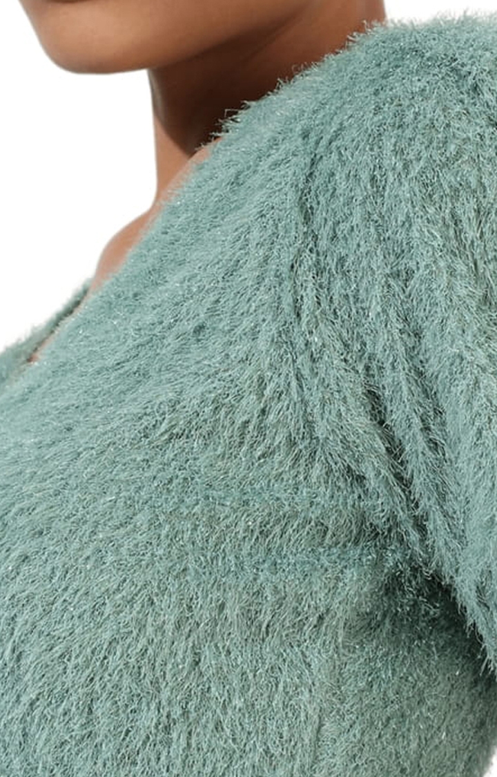 Women's Sage Green Fur Textured Crop Top