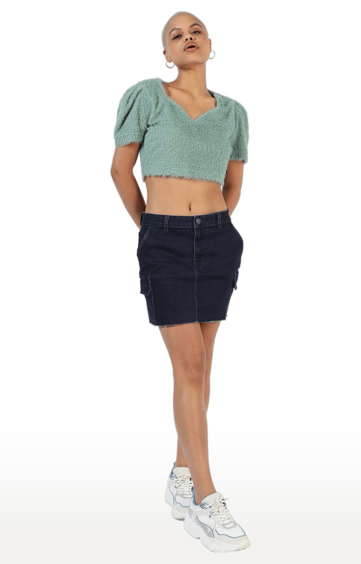 Women's Sage Green Fur Textured Crop Top