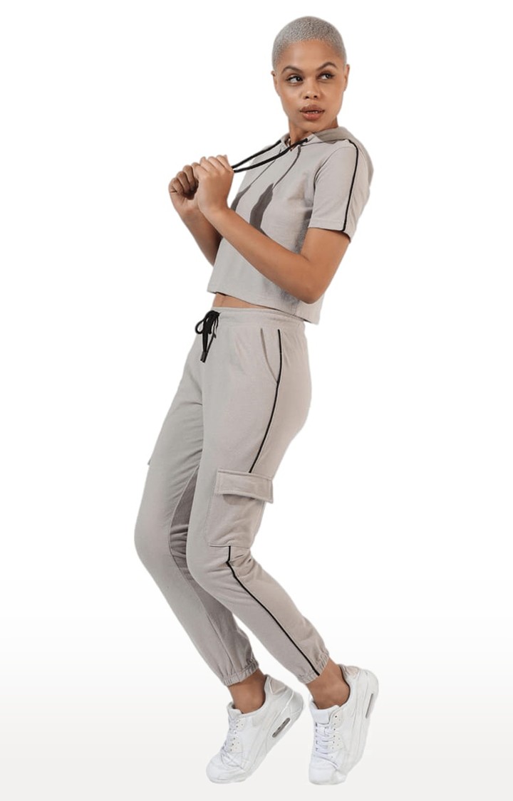 Women's Grey Crepe Solid Co-ords