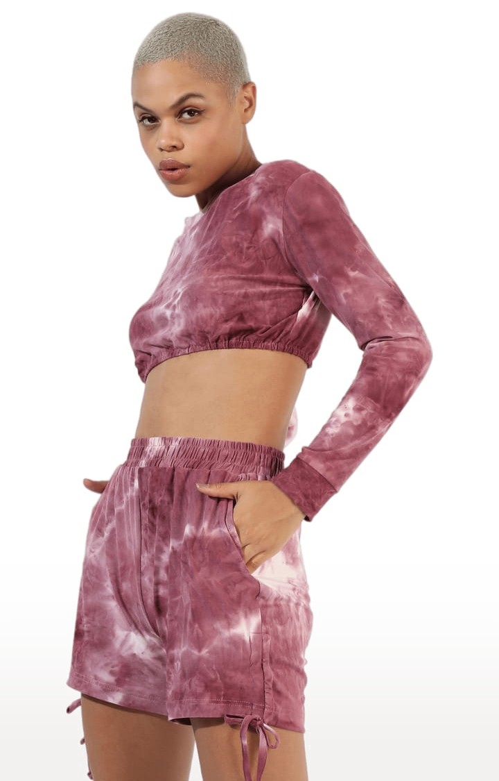 Women's Maroon Cotton Tie Dye Co-ords