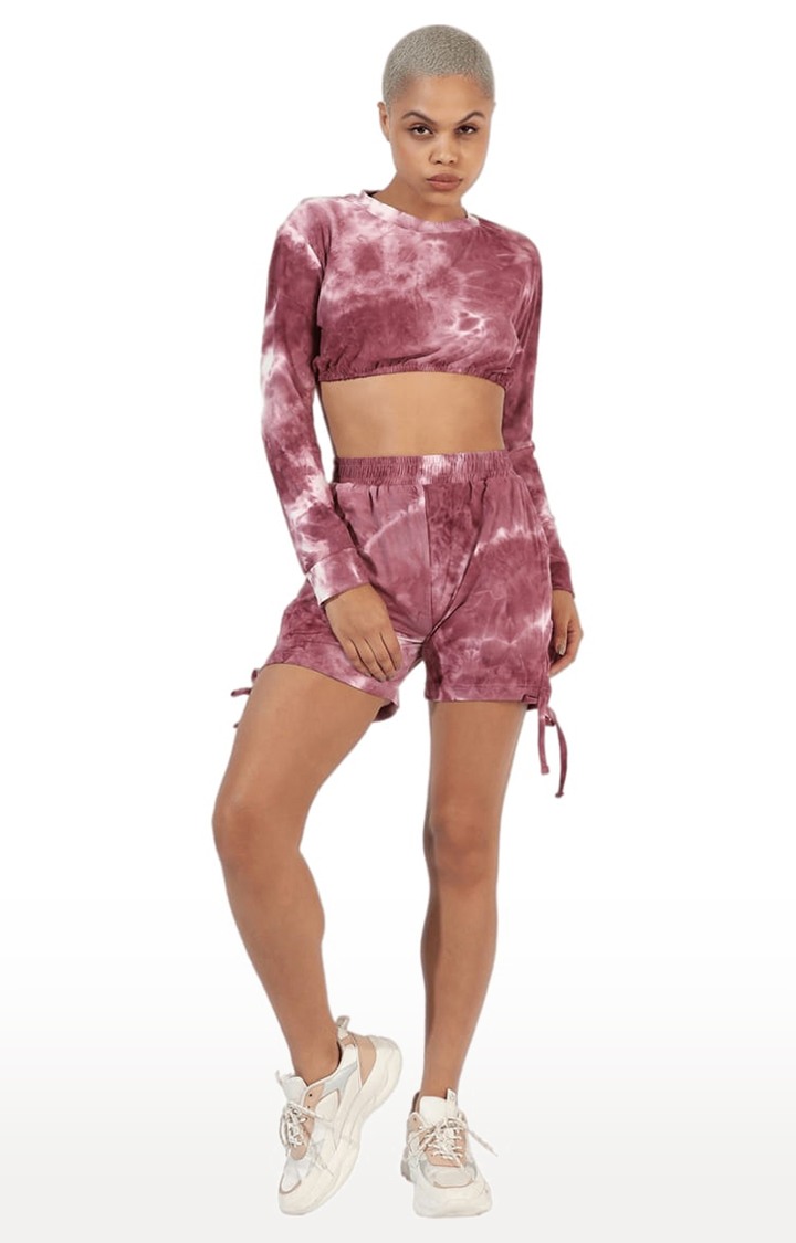 Women's Maroon Cotton Tie Dye Co-ords