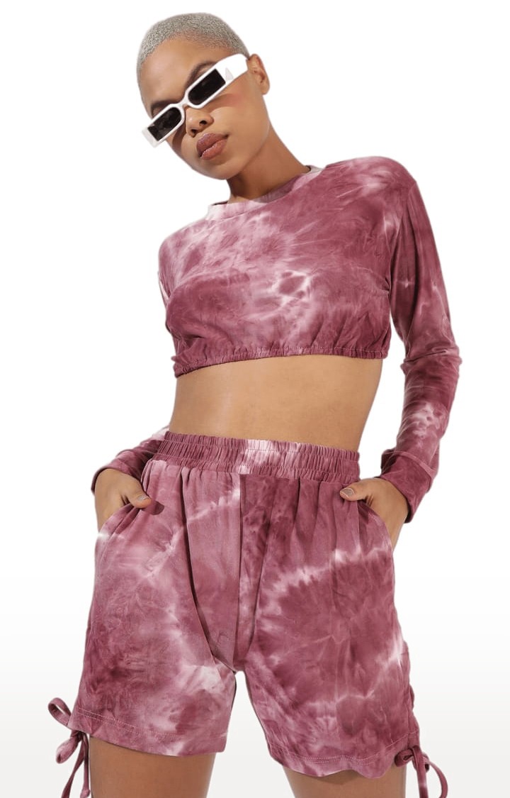 Women's Maroon Cotton Tie Dye Co-ords