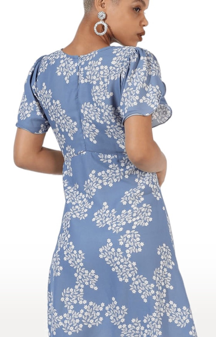 Women's Blue Polyester Floral Print Shift Dress