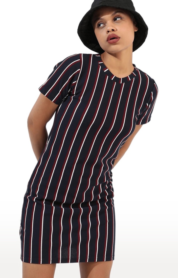 Women's Blue Striped Sheath Dress