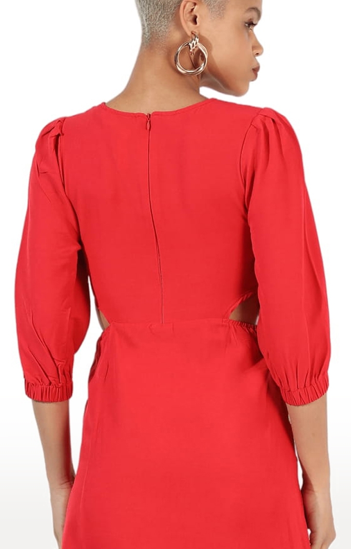 CAMPUS SUTRA | Women's Red Crepe Solid Skater Dress 4