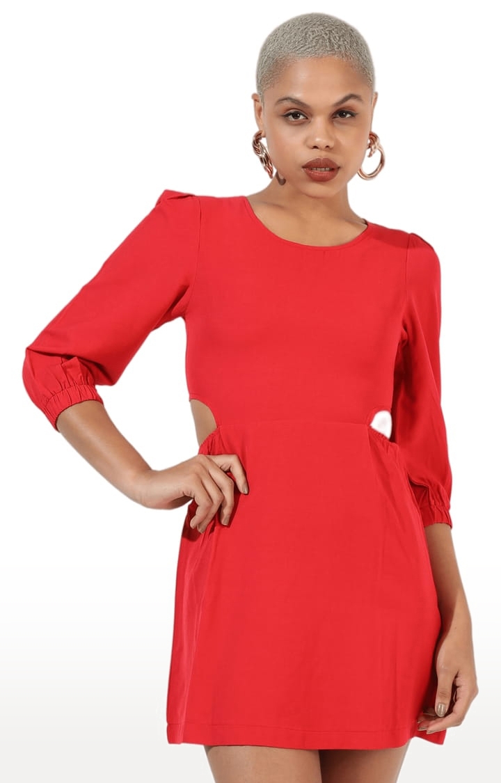 CAMPUS SUTRA | Women's Red Crepe Solid Skater Dress 0