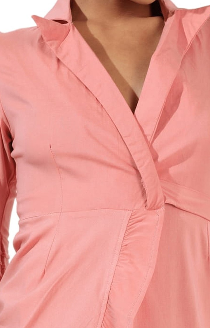 Women's Pink Solid Tiered Dress