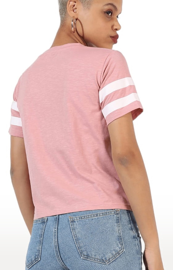 Women's Pink Cotton Solid Regular T-Shirt