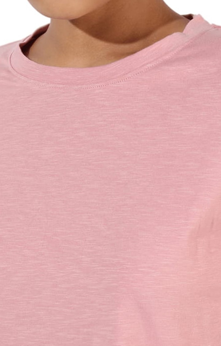 Women's Pink Cotton Solid Regular T-Shirt