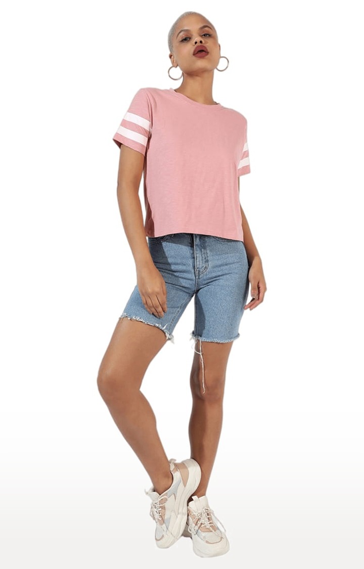 Women's Pink Solid Regular T-Shirts