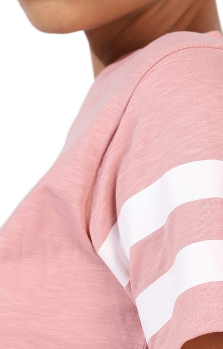 Women's Pink Cotton Solid Regular T-Shirt