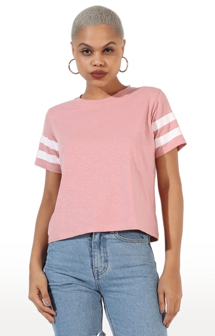 CAMPUS SUTRA | Women's Pink Cotton Solid Regular T-Shirt