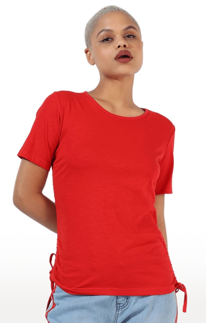 CAMPUS SUTRA | Women's Red Cotton Solid Crop Top