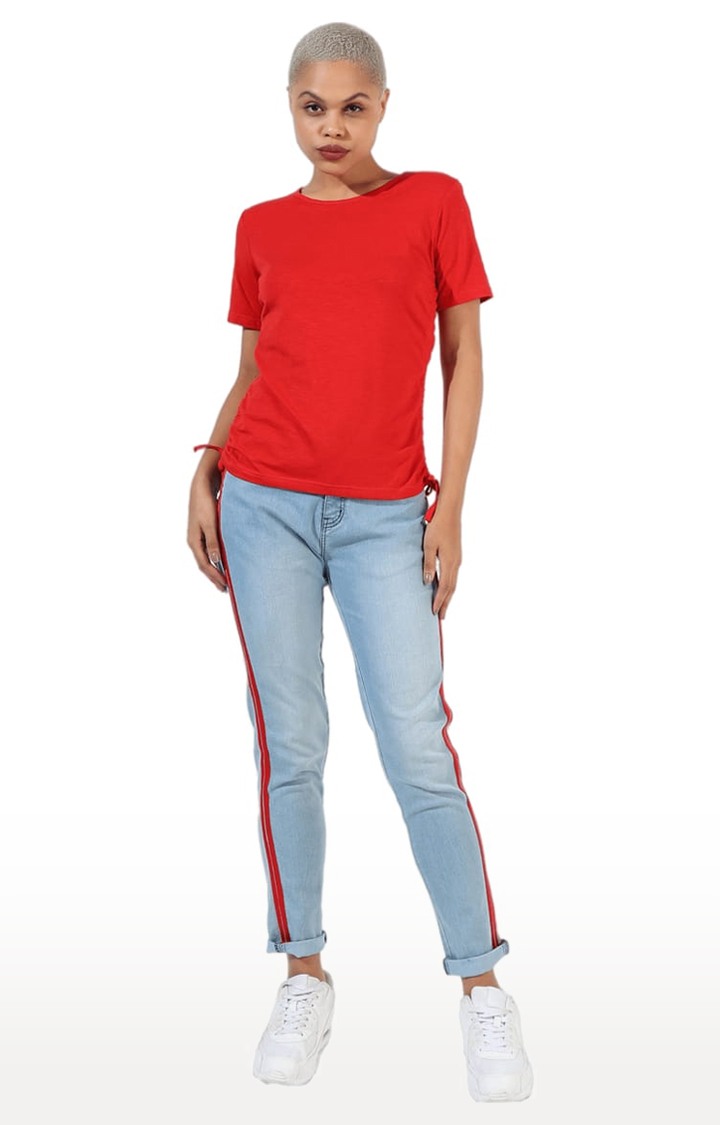 Women's Red Cotton Solid Crop Top