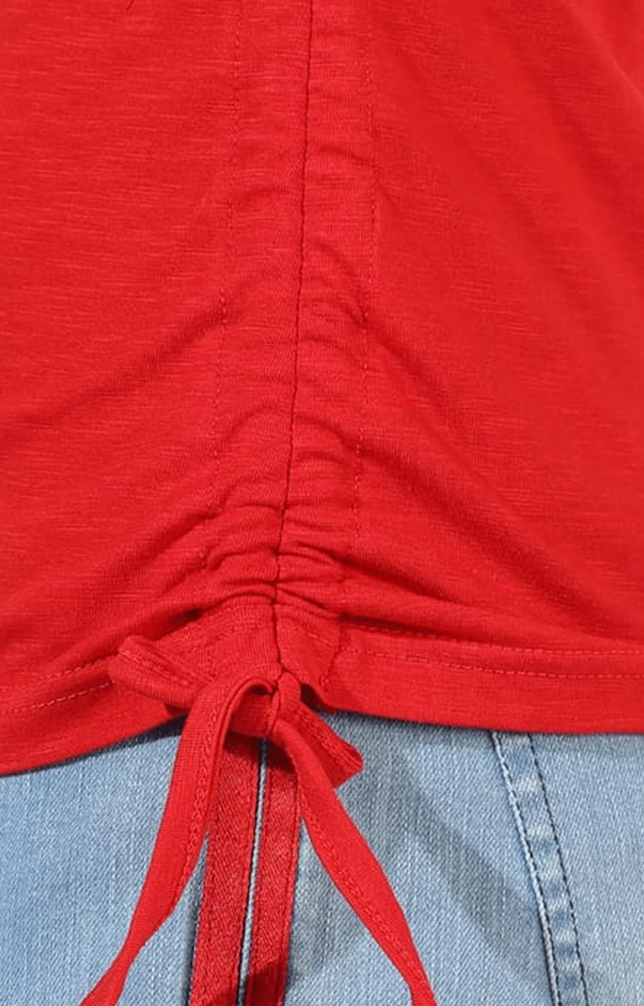 Women's Red Cotton Solid Crop Top