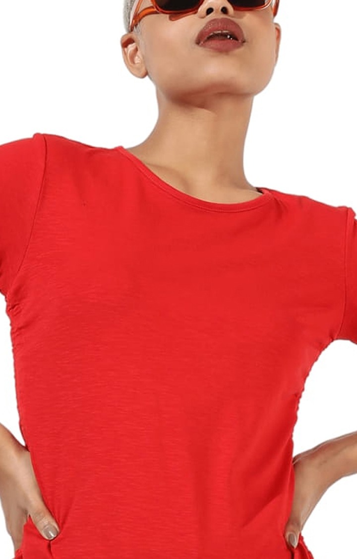 Women's Red Cotton Solid Crop Top