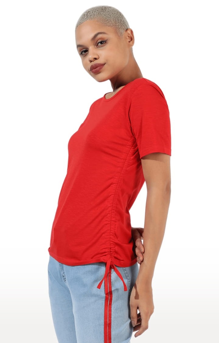 Women's Red Cotton Solid Crop Top