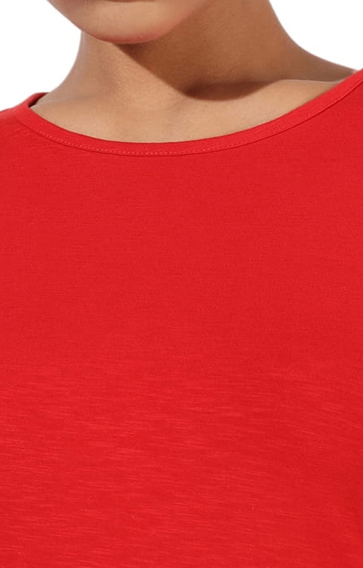 Women's Red Cotton Solid Crop Top