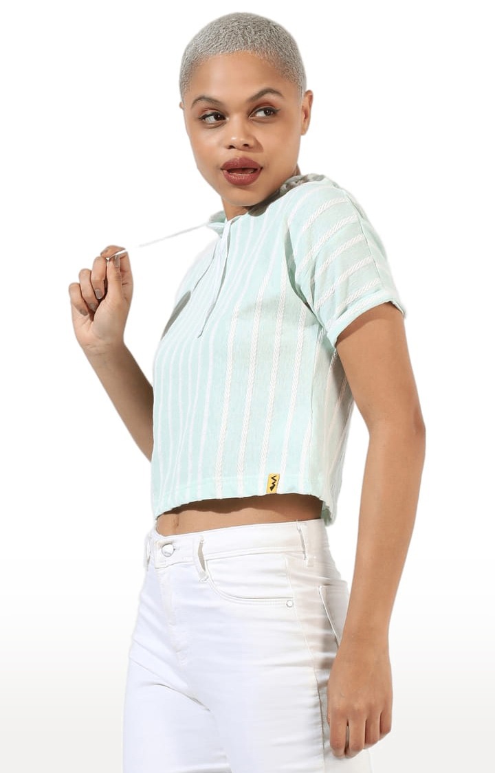 Women's Mint Green Cotton Striped Crop Top