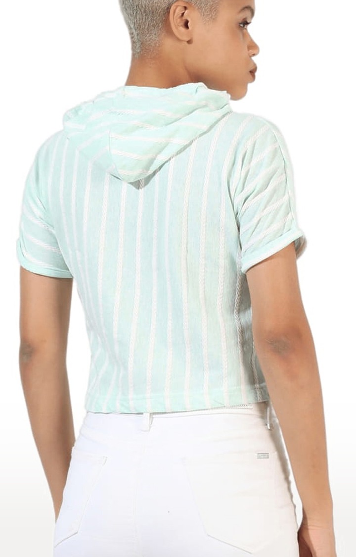 Women's Mint Green Cotton Striped Crop Top