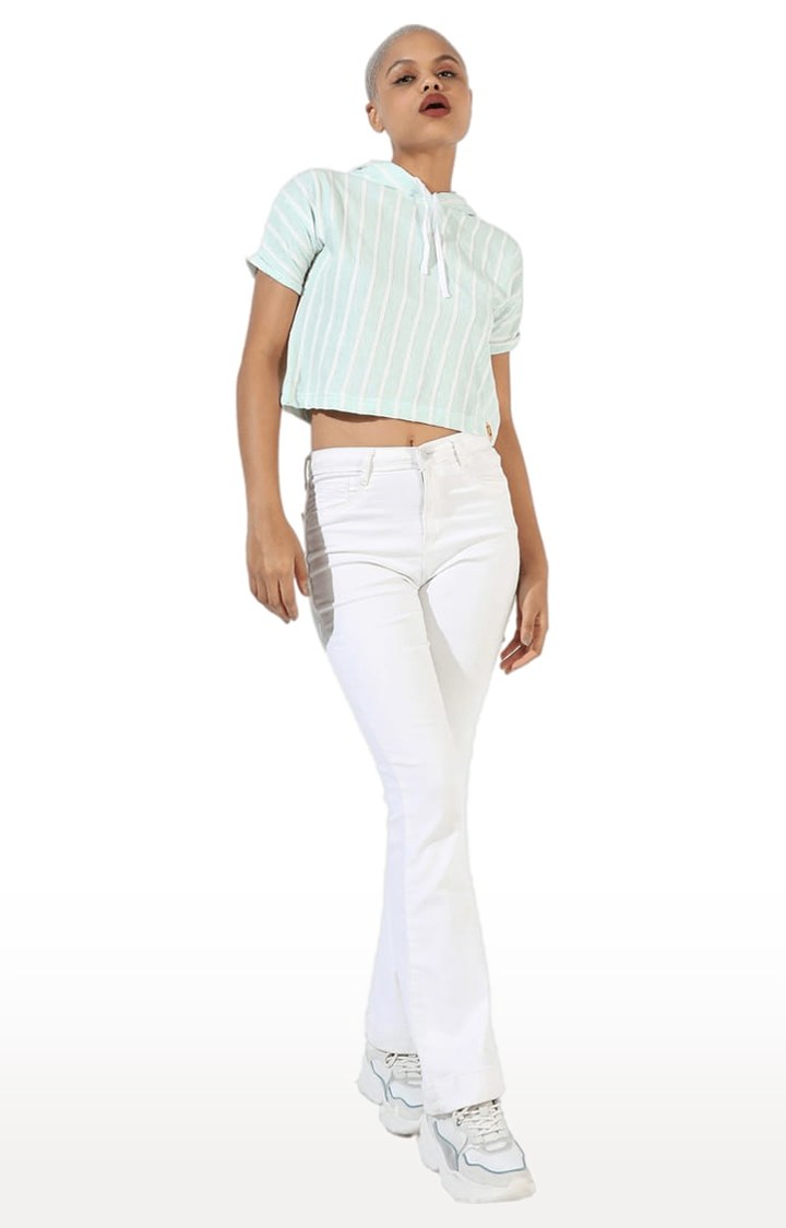 Women's Mint Green Cotton Striped Crop Top