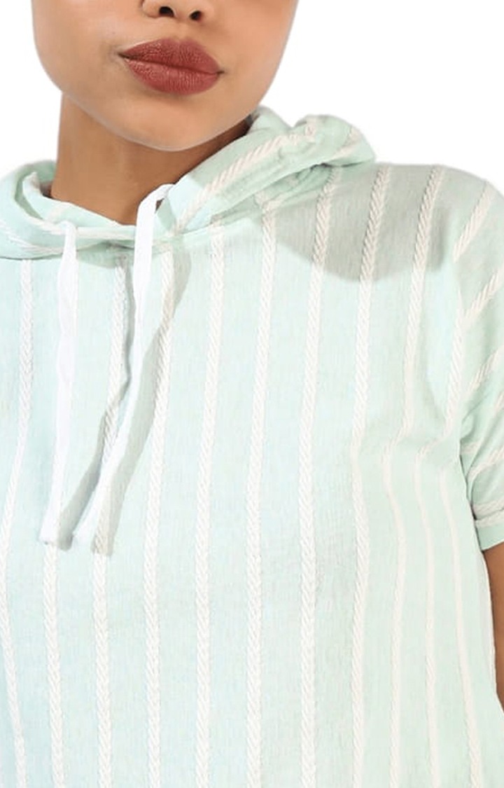 Women's Mint Green Cotton Striped Crop Top