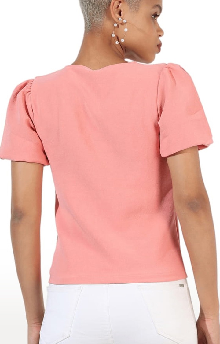 Women's Pink Solid Blouson Top
