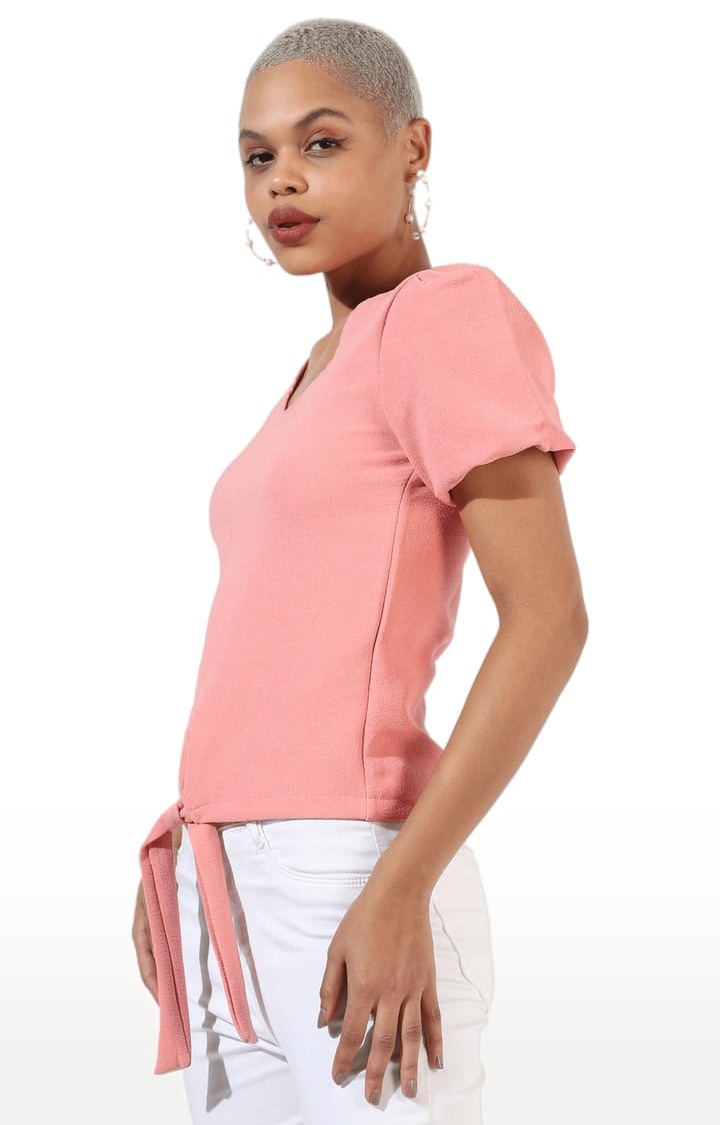 Women's Pink Solid Blouson Top