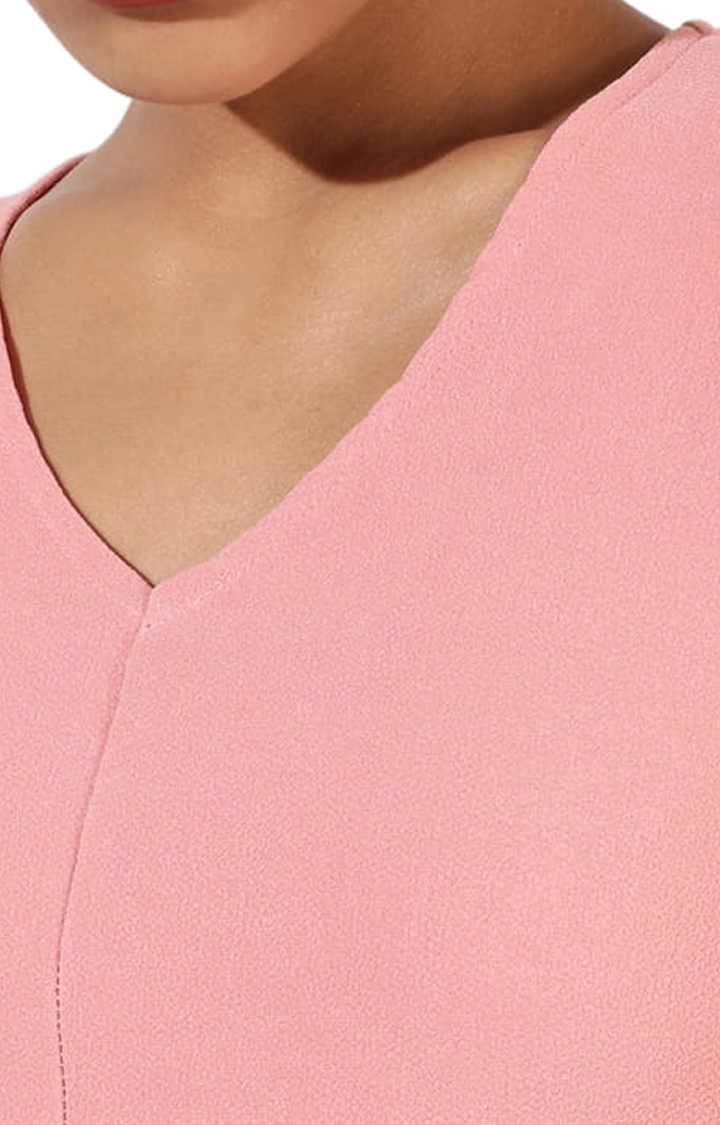 Women's Pink Cotton Solid Blouson Top