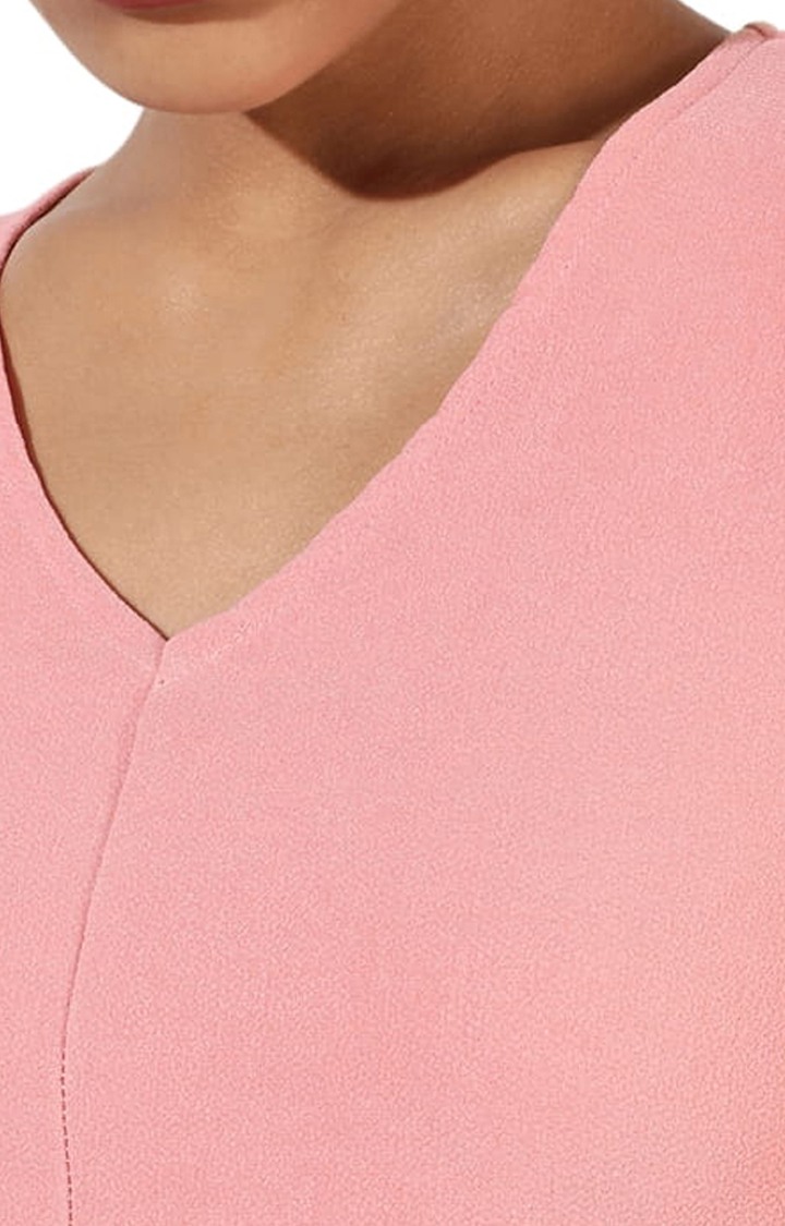 Women's Pink Solid Blouson Top
