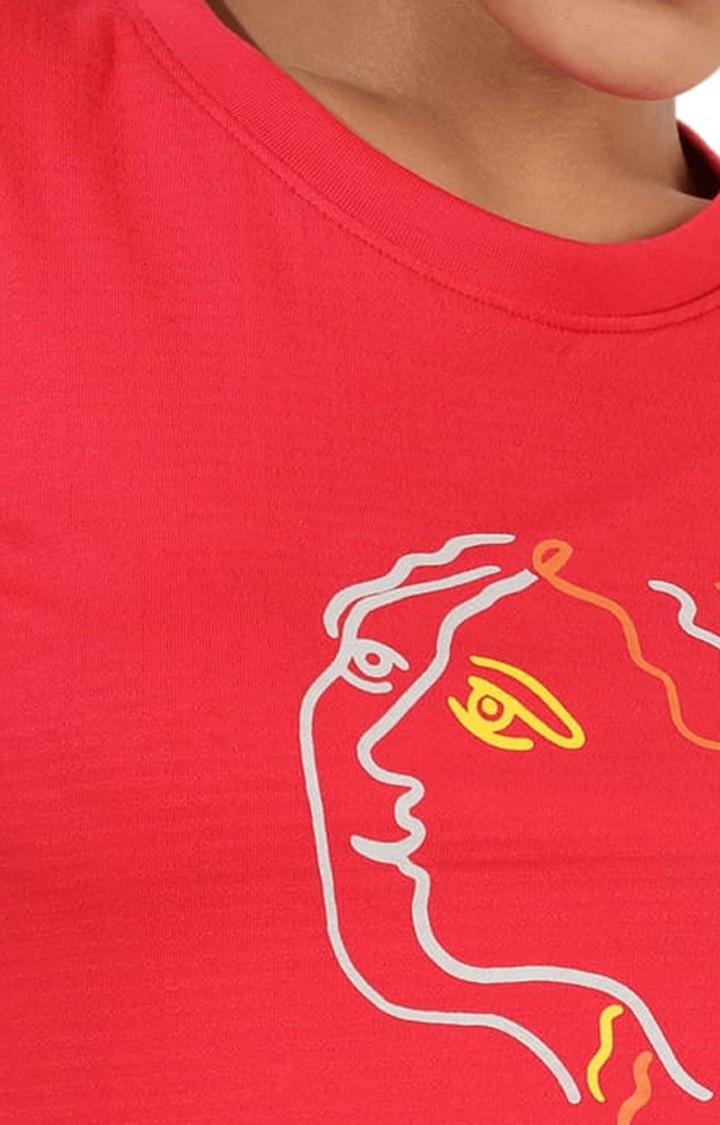 Women's Red Printed Regular T-Shirts