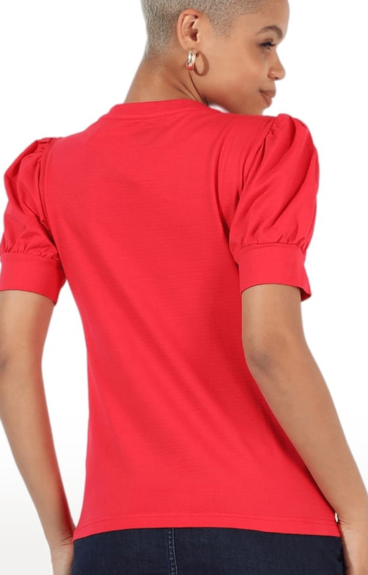 Women's Red Polyester Graphics Regular T-Shirts