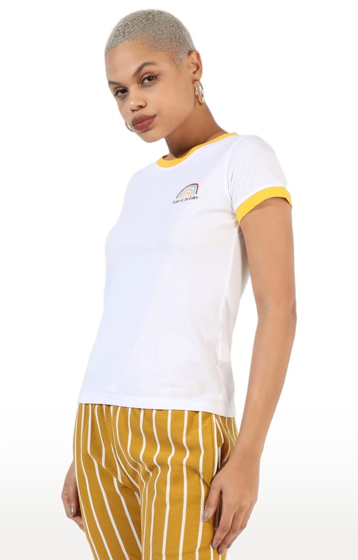 Women's White Cotton Solid Regular T-Shirt