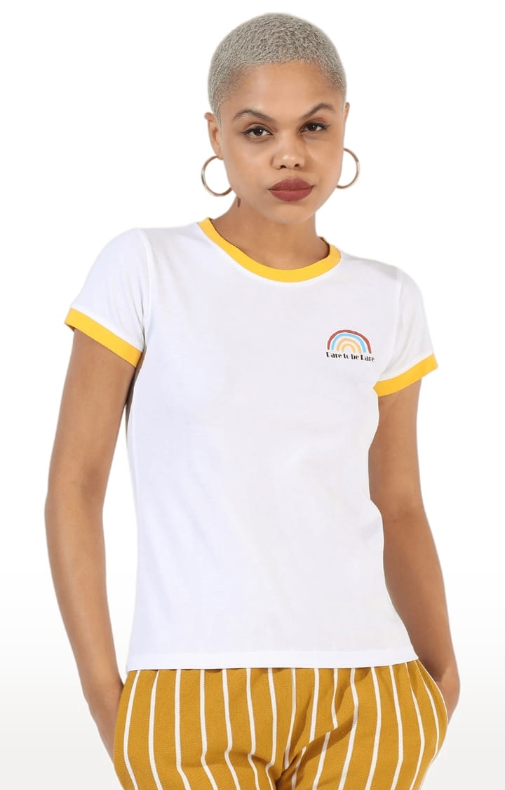 Women's White Cotton Solid Regular T-Shirt