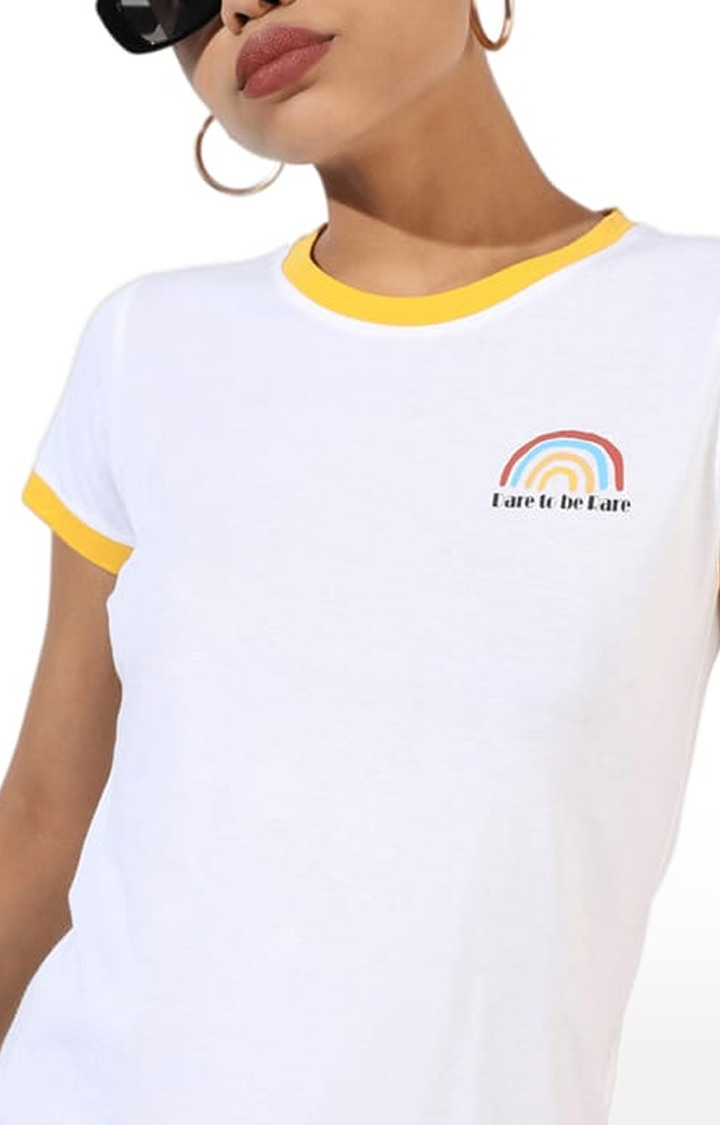 Women's White Cotton Solid Regular T-Shirt