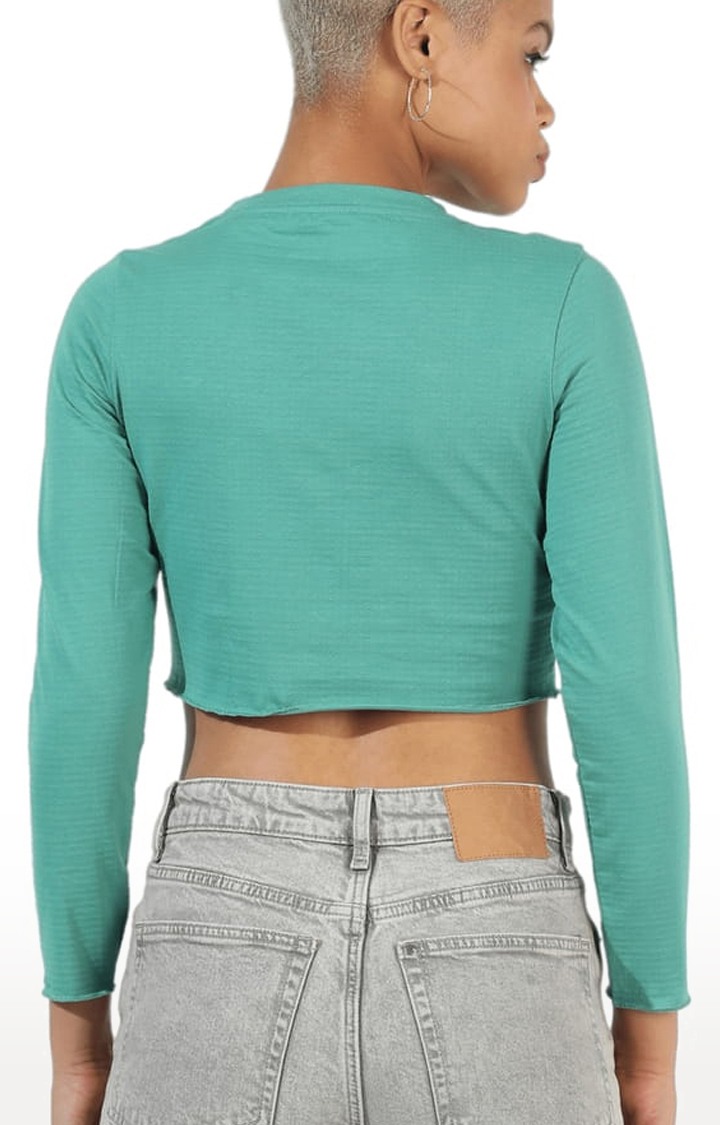 Women's Green Solid Crop Top