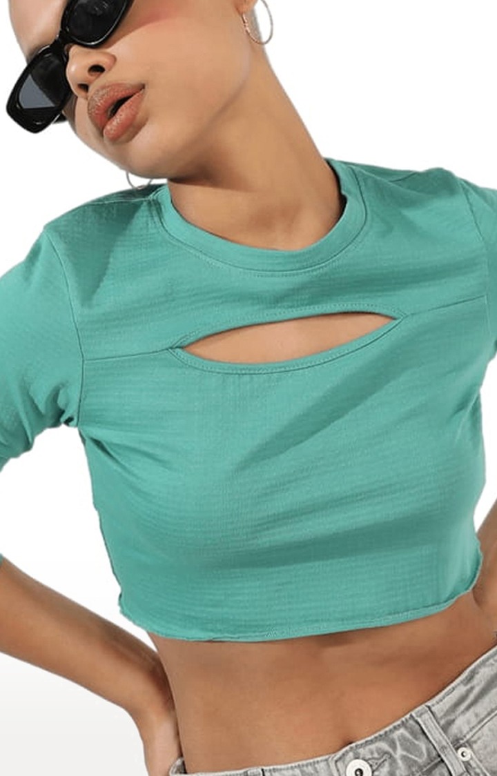 Women's Green Solid Crop Top